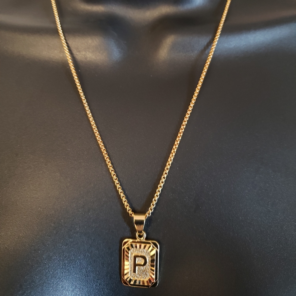 Gold Filled Letter P Pendant 20” Long Necklace - Picture 5 of 5